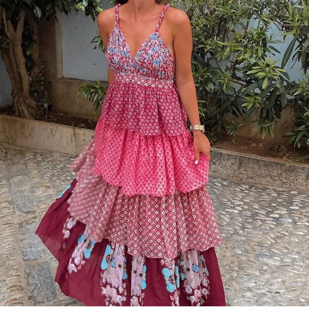 Elegant Pink and Burgundy Maxi Dress